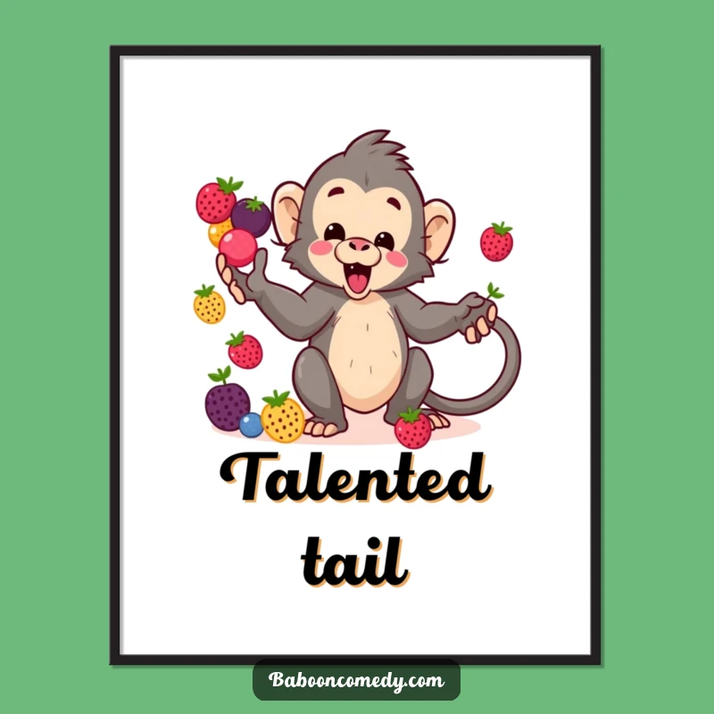 Funny Kawaii Baboon Berry Juggling Digital Art - Instant Humorous Decor