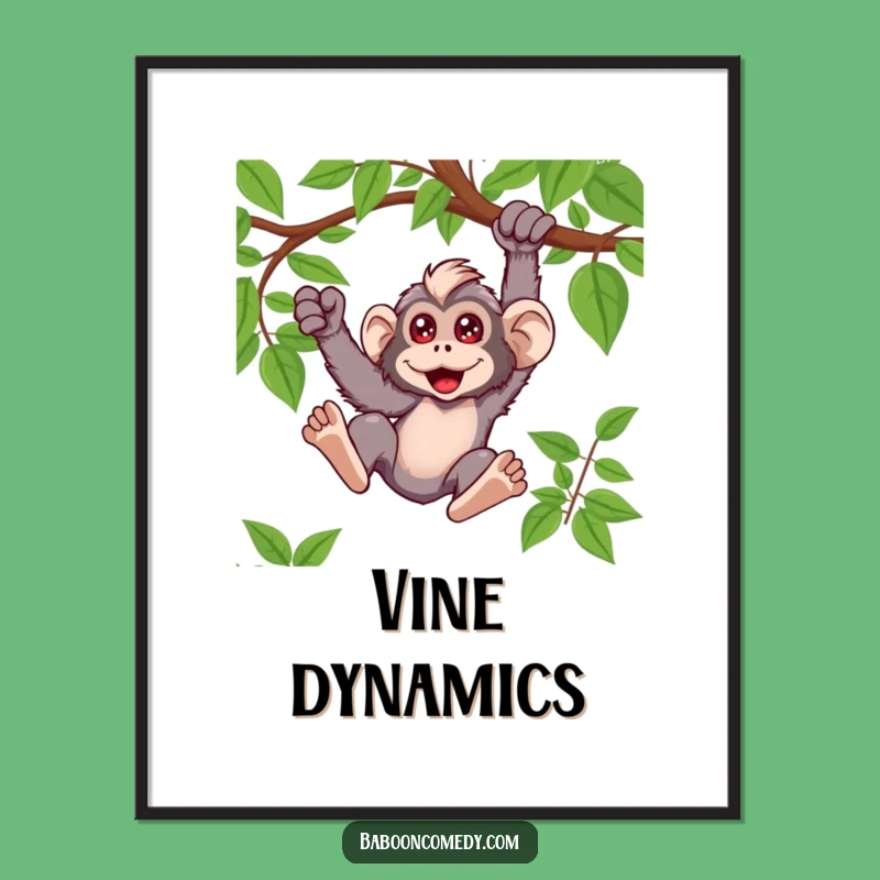 Funny Kawaii Baboon Swinging Digital Art - Primate Action Print