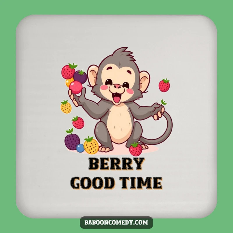 Funny Kawaii Baboon Berry Juggling Coaster - Protect Surfaces Hilariously