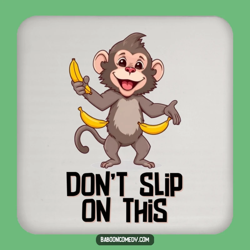 Funny Baboon Juggling Bananas Drink Coaster: Skilled Primate Comedy Decor