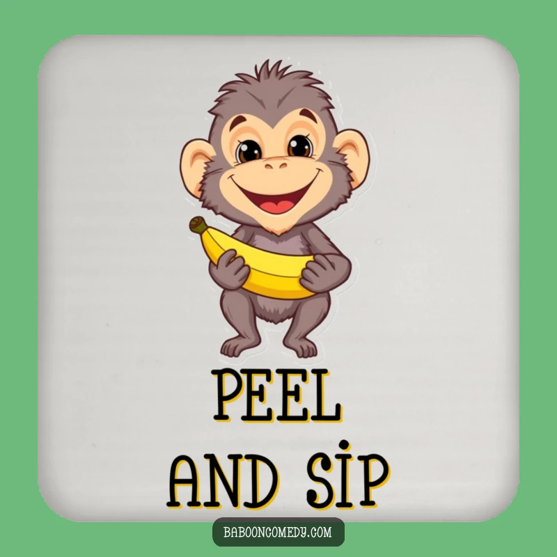 Funny Baboon Banana Grin Coaster: Primate Mischief Drink Protection