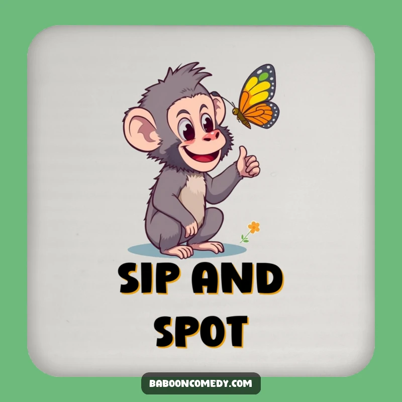 Funny Curious Baboon Coaster - Butterfly Protection with Wonder