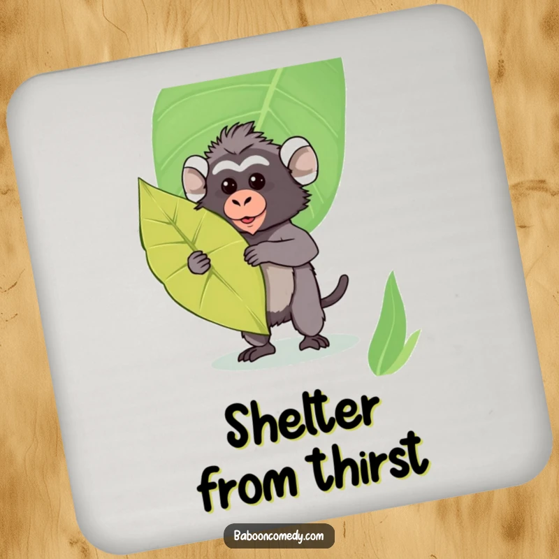 Funny Kawaii Baboon Coaster: Adorable baboon holding a leaf as a shield, providing protection and humor for your coasters.