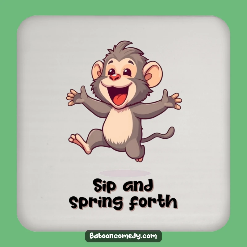 Funny Kawaii Baboon Leaping Drink Coaster: Protect Surfaces with Joy