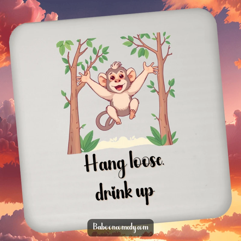 Funny Kawaii Baboon Coaster: A cute baboon with long arms swings playfully. Protects surfaces with adorable and humorous charm.