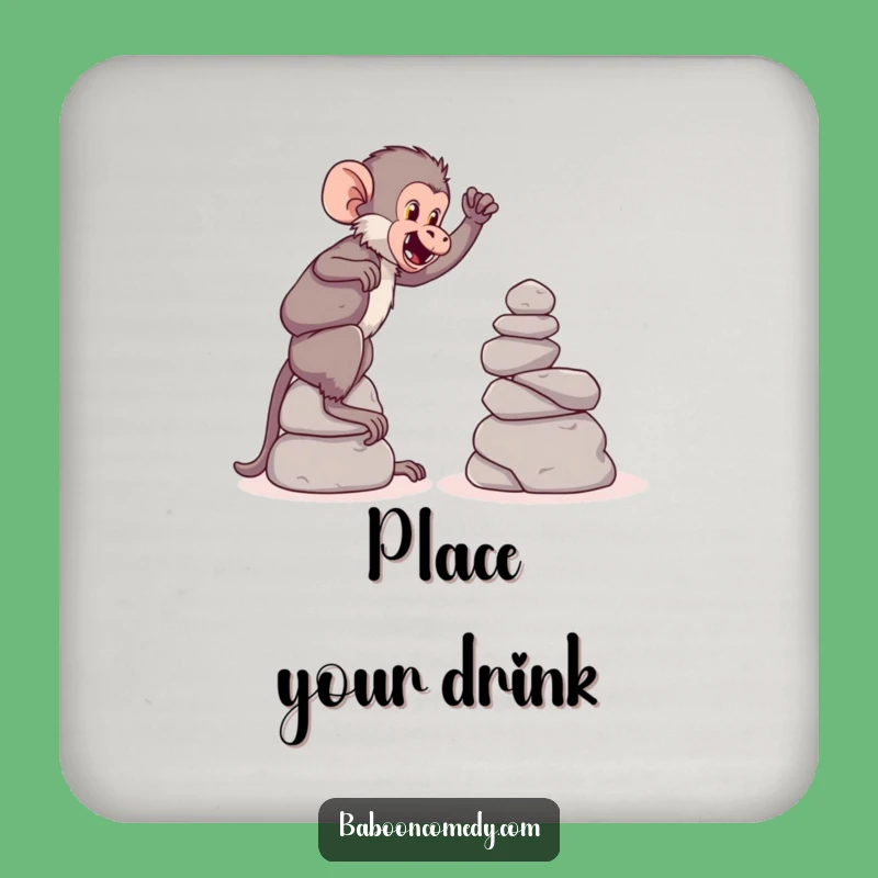 Funny Baboon Stone Tower Coaster - Builder Baboon Drink Protector, Quirky Funny Gift