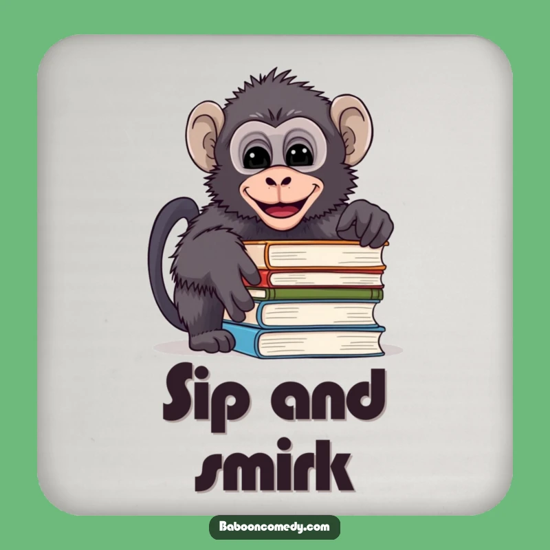 Funny Mischievous Baboon Book Coaster - Reader Baboon Drink Protector, Quirky Funny Gift