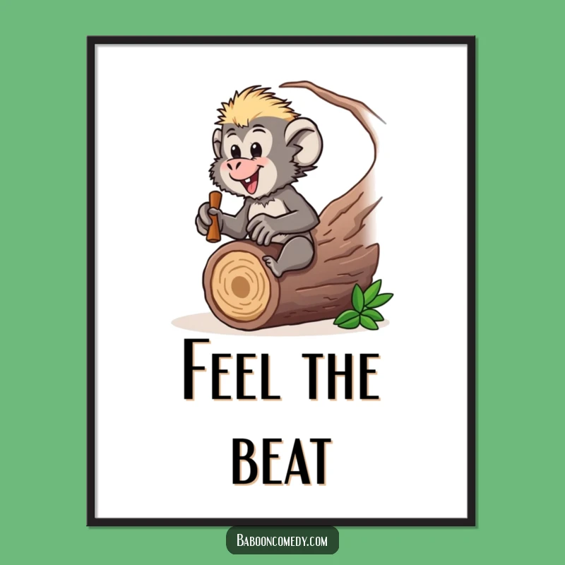 Funny Baboon Drum Solo Poster: Energetic Art Print, Unique Musical Funny Gift!