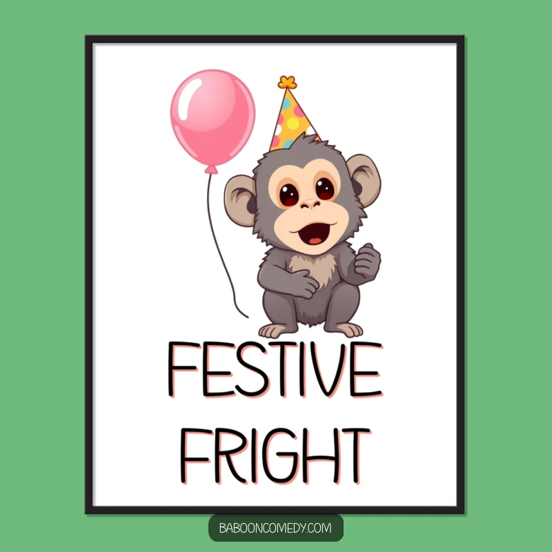 Funny Surprised Baboon Party Poster - Festive Baboon Wall Art, Whimsical Funny Gift Decor
