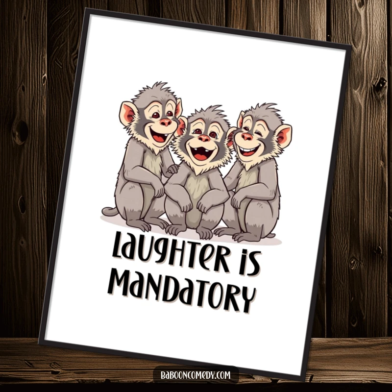Funny Baboon Banter Poster: A group of baboons are chattering and laughing together. Lively wall art that radiates joy and humor.