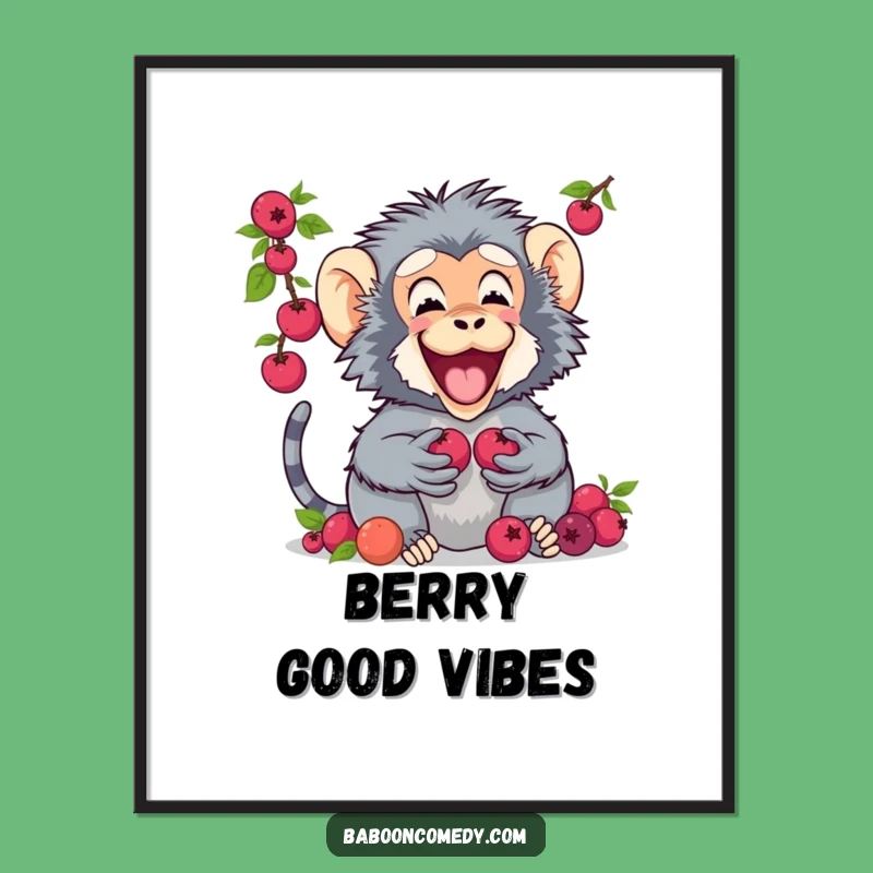 Funny Baboon Berry Sharing Poster: A Whimsical and Humorous Wall Art Gift