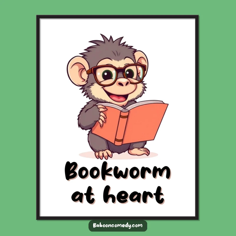 Funny Baboon Reading Glasses Poster - Vibrant Bookworm Primate Art