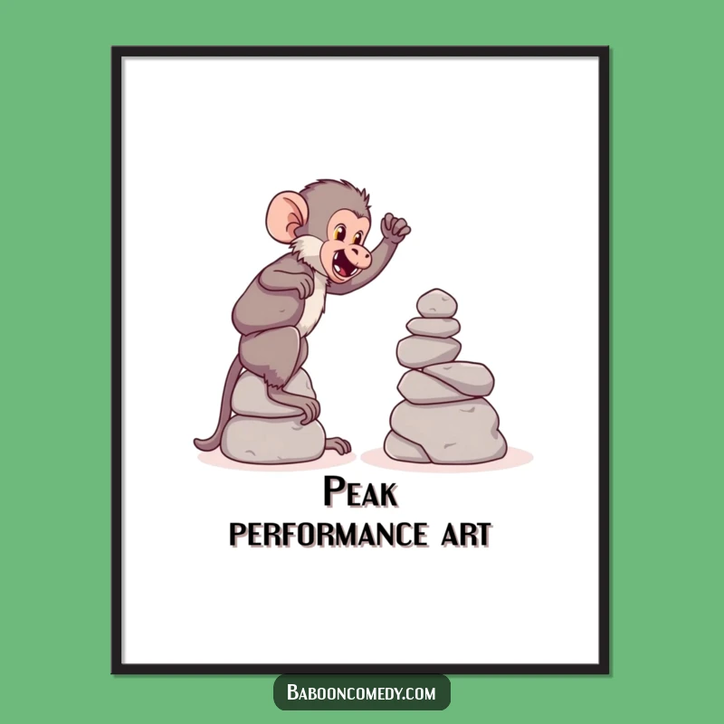 Funny Baboon Stone Tower Poster - Playful Builder Wall Art, Unique Funny Gift Decor