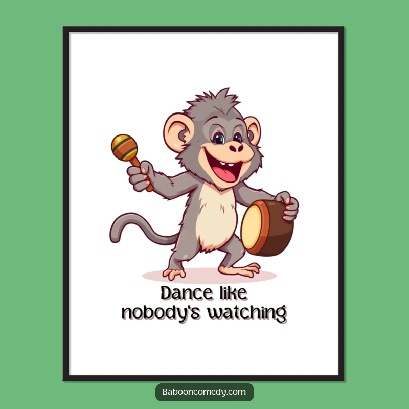 Funny Joyful Baboon Poster - Primate Dance Party Art, Hilarious Gift