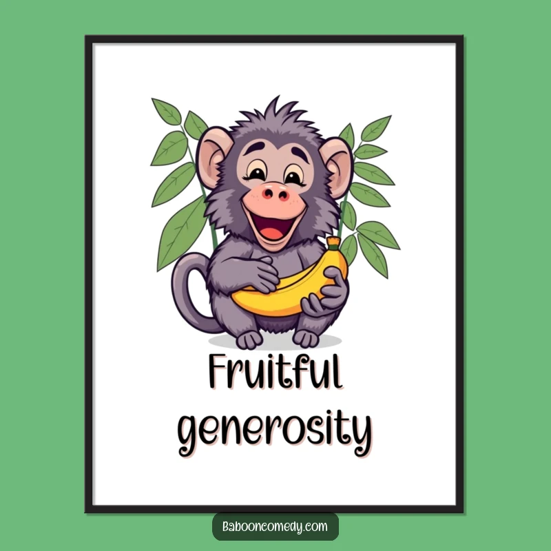 Funny Kawaii Baboon Banana Poster - Generosity Art!