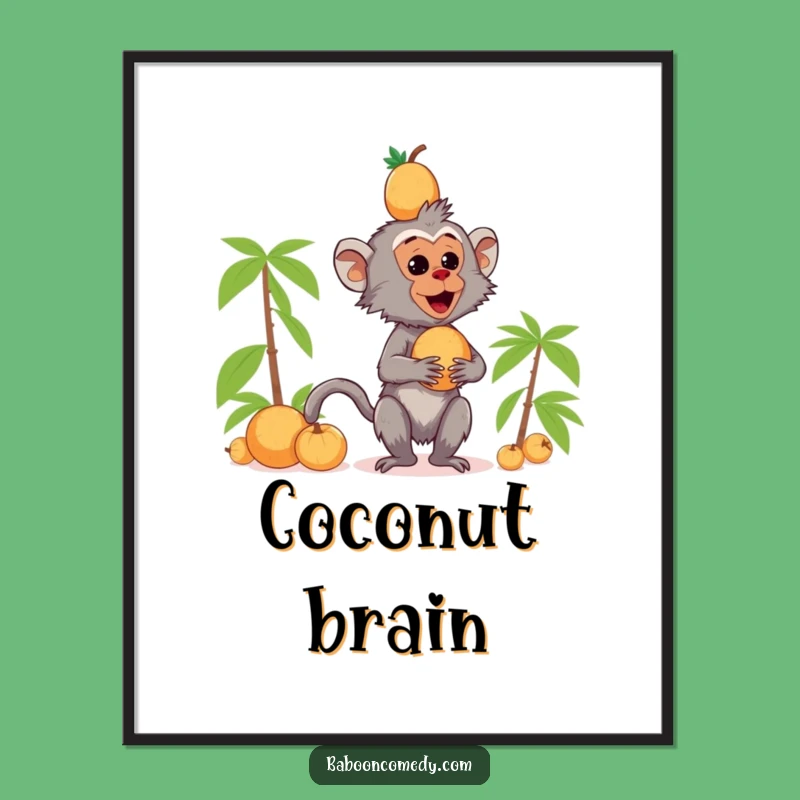 Funny Kawaii Baboon Coconut Balance Poster - Primate Art Print Gift