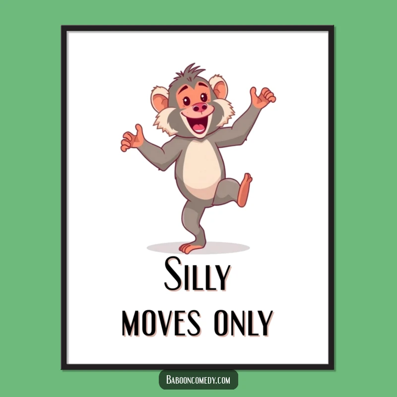 Funny Kawaii Baboon Dance Poster - Energetic Wall Art Gift