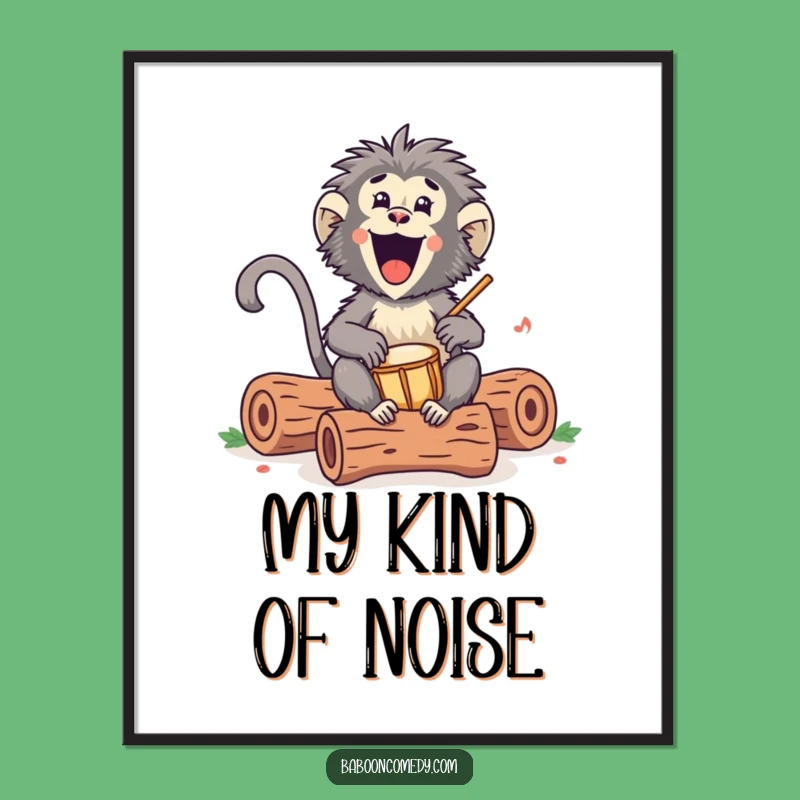 Funny Kawaii Baboon Drumming Poster: Rhythmic Art for Your Walls