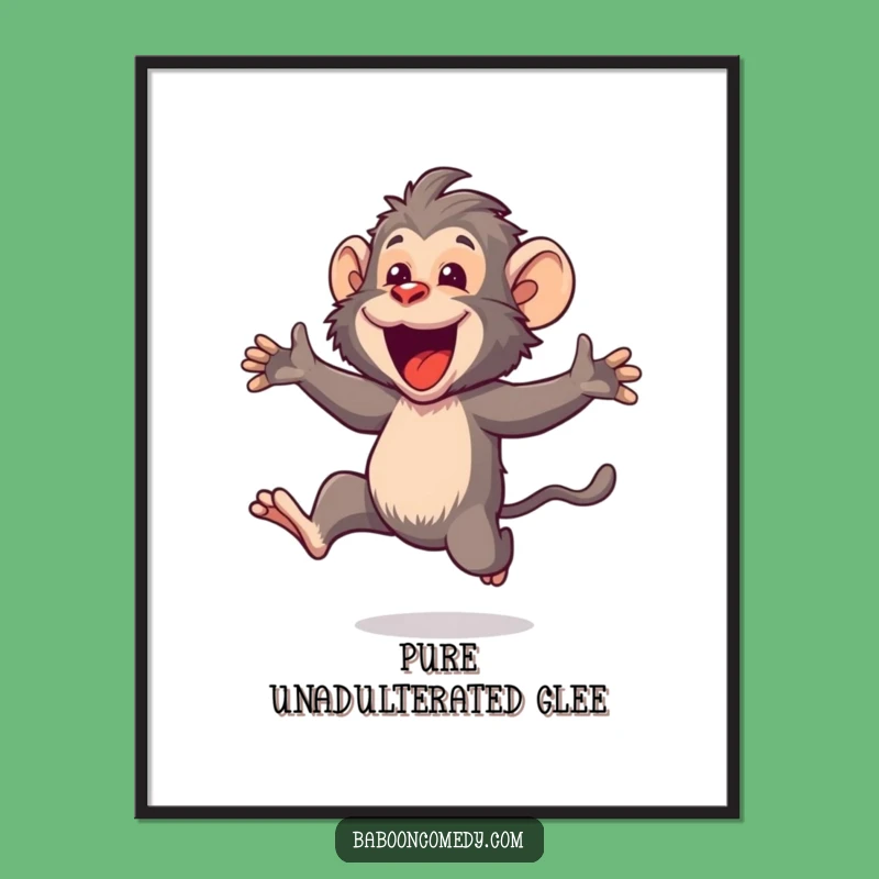 Funny Kawaii Baboon Leaping Poster: Add Joyful Energy to Your Walls