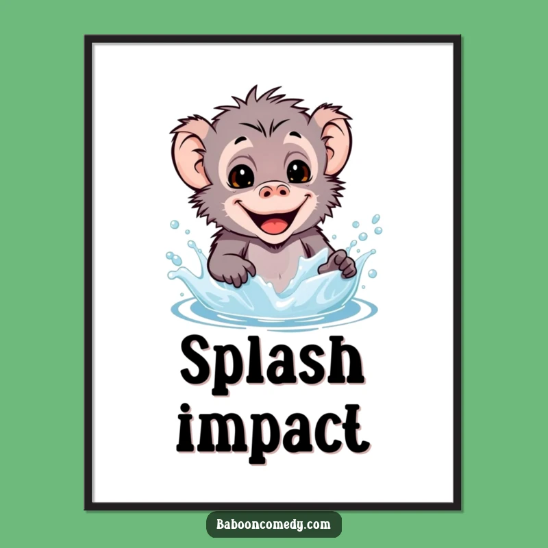 Funny Kawaii Baboon Splash Poster - Primate Joyful Art Print