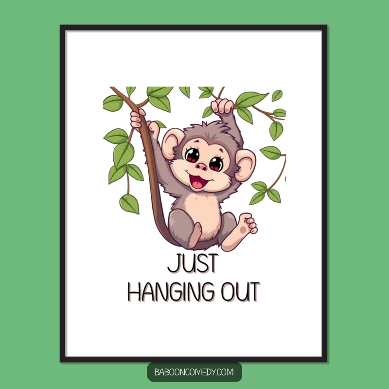 Funny Kawaii Baboon Swinging Poster: Delightful Primate Art for Your Walls