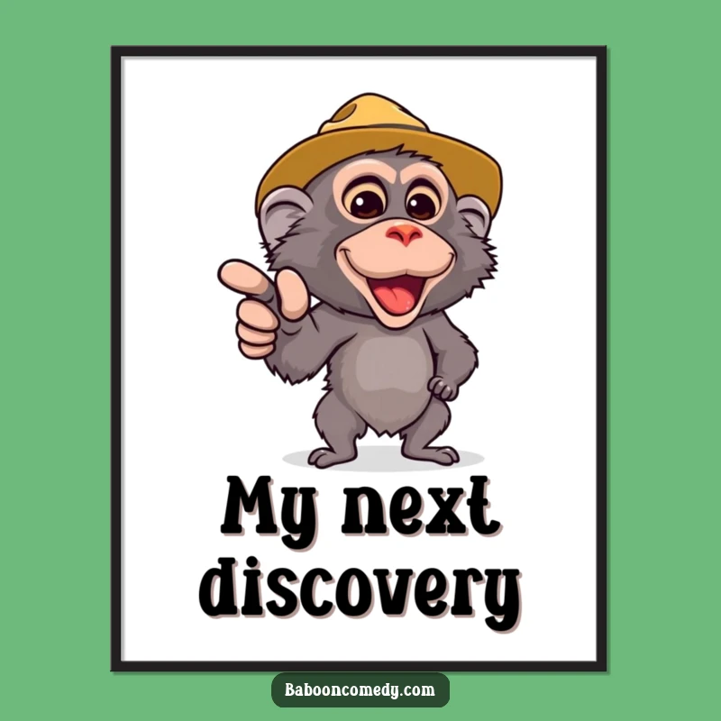 Funny Safari Baboon Poster - Cute Baboon Pointing Art - Hilarious Jungle Adventure Wall Decor