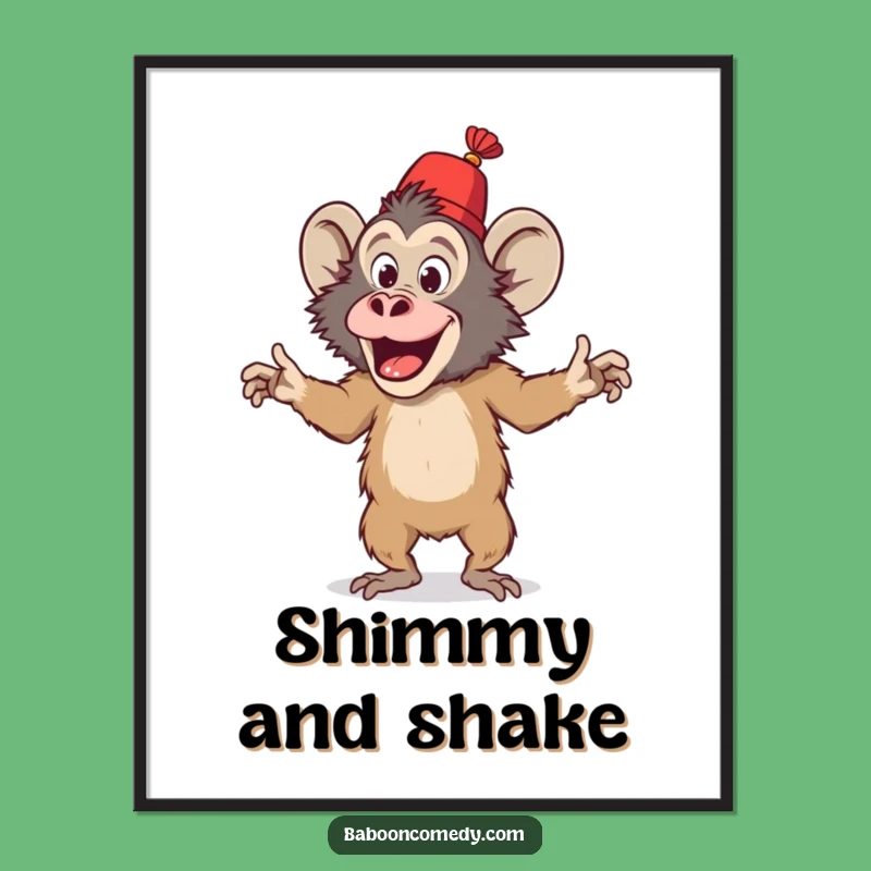 Funny Baboon Dancing Fez Poster - Vibrant Primate Party Wall Art