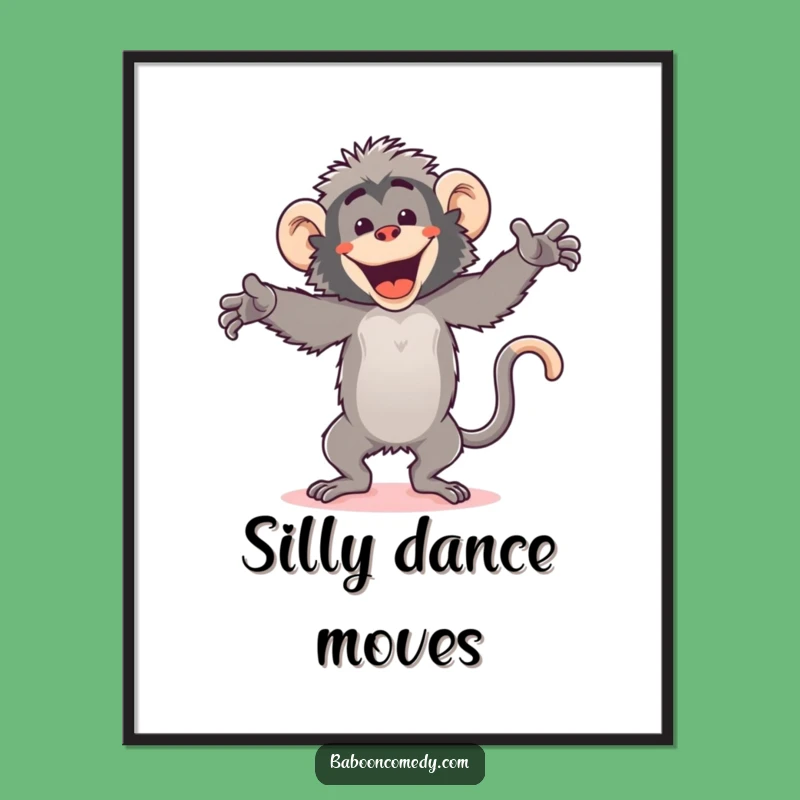 Funny Kawaii Baboon Dance Poster: Energetic Art, Hilarious Wall Decor