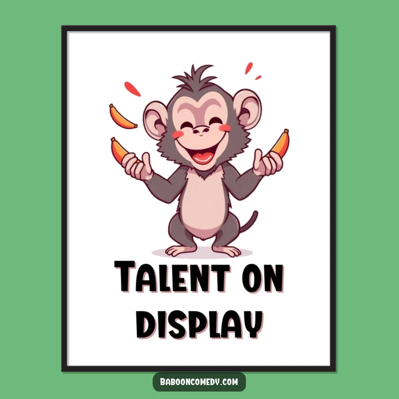 Funny Baboon Juggling Bananas Poster - Vibrant Primate Acrobat Wall Art