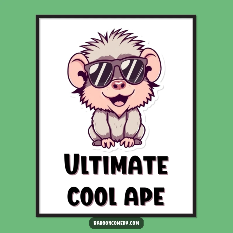 Funny Kawaii Baboon Sunglasses Poster, Cool Character Art, Adorable Cute Animal Funny Gift Decor