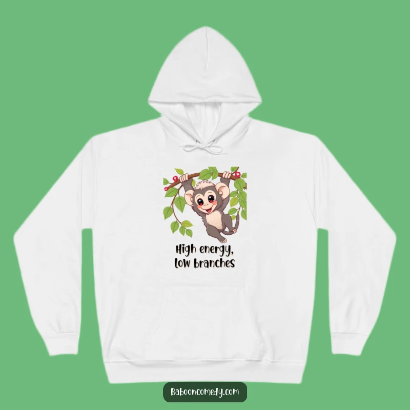 Cozy Funny Kawaii Baboon Vine Swing Hoodie: Adventure Ready!
