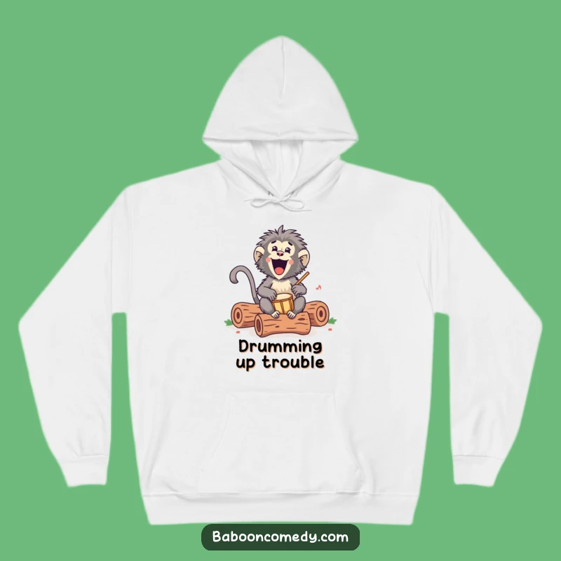 Cozy Funny Kawaii Baboon Drumming Hoodie: Warmth with a Happy Beat