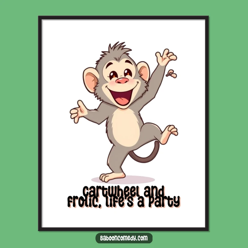 Funny Free Printable Wall Art: Cartwheeling Baboon, Joyful Downloadable Decor for Your Space