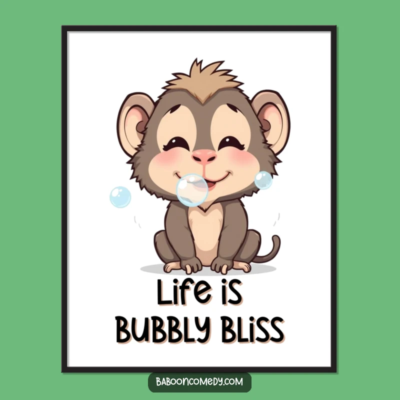 Free Printable Baboon Wall Art: Funny Bubble Blowing, Downloadable Decor