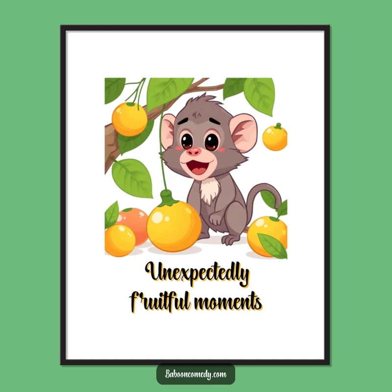 Free Printable Baboon Wall Art: Funny Fruit Surprise, Downloadable Decor