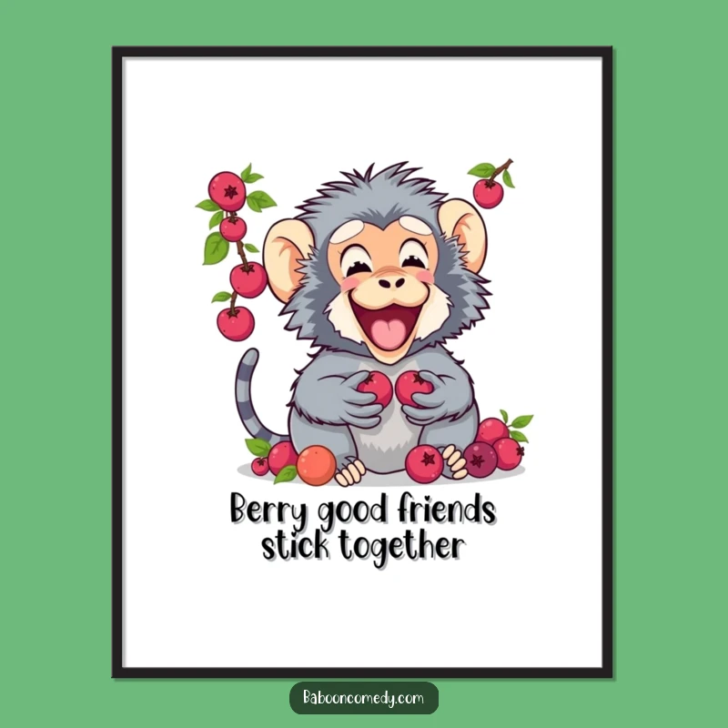 Free Printable Funny Baboon Art: Sharing Berries Vibes, Perfect Downloadable Wall Decor