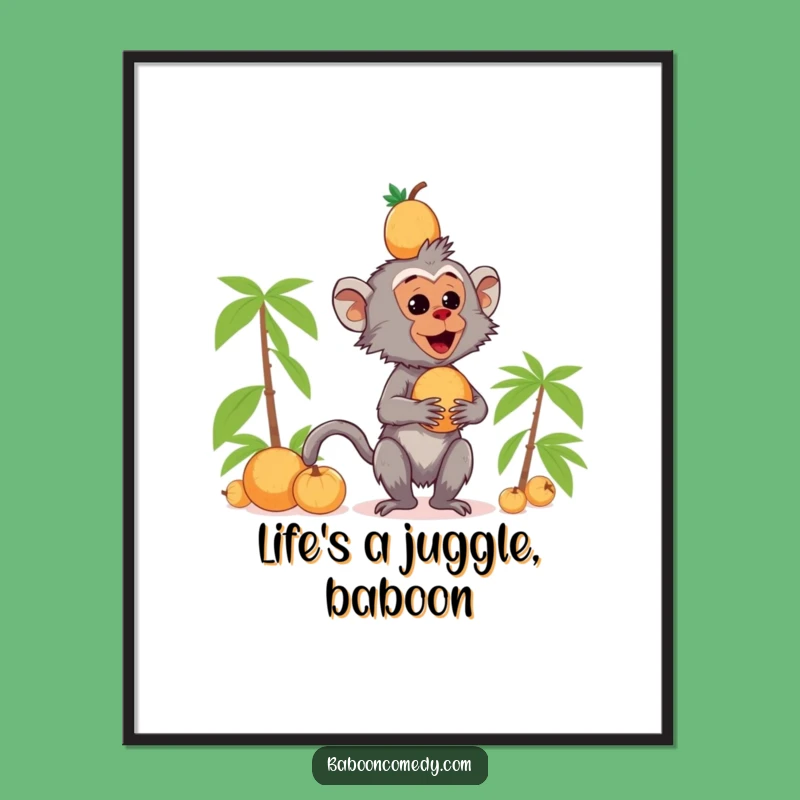 Free Printable Funny Baboon Wall Art: Kawaii Coconut Balance - Hilarious Downloadable Decor