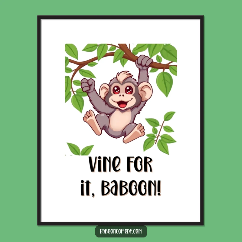 Free Printable Funny Baboon Wall Art: Swinging Vine Joy - Hilarious Downloadable Decor