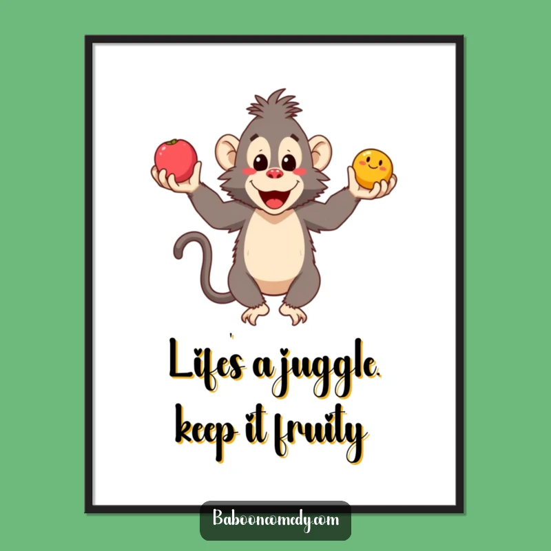Free Printable Wall Art: Funny Juggling Baboon, Humorous Downloadable Decor Gift