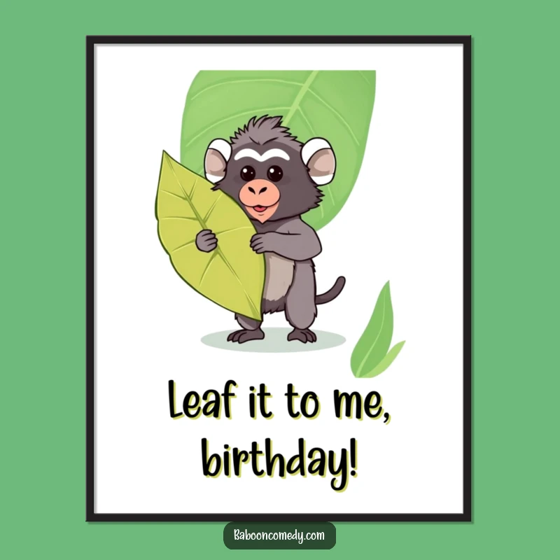 Free Printable Wall Art: Funny Kawaii Baboon Leaf Shield - Quirky Downloadable Decor!