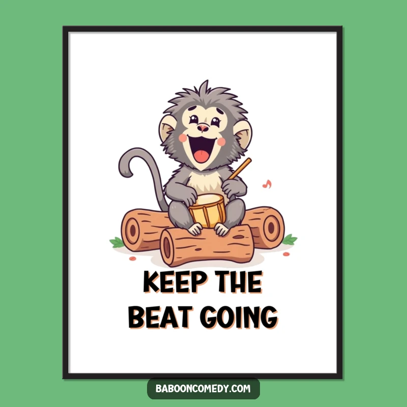 Free Printable Wall Art: Kawaii Baboon Drumming - Funny Jungle Rhythm Downloadable Art!
