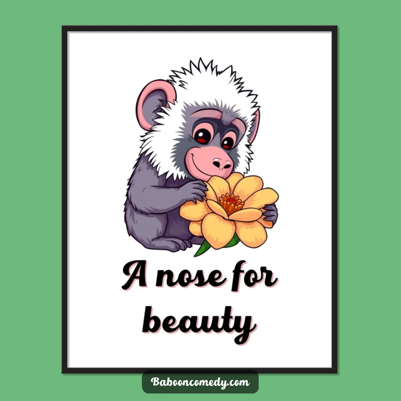 Funny Free Printable Wall Art: Kawaii Baboon Admiring Nature's Beauty!
