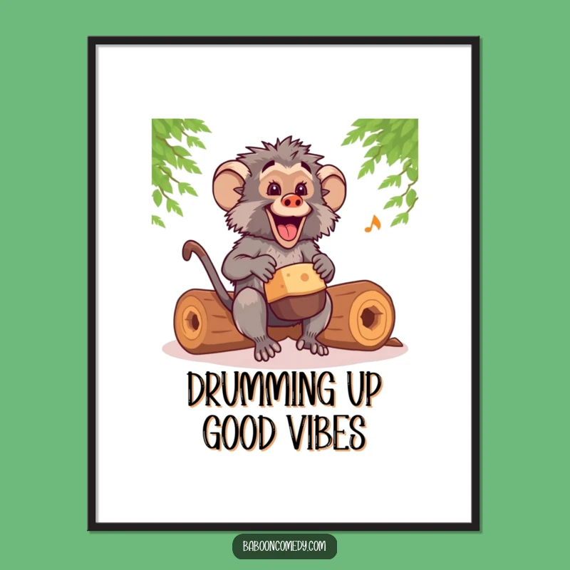 Funny Free Printable Wall Art: Kawaii Baboon Drumming a Happy Beat!