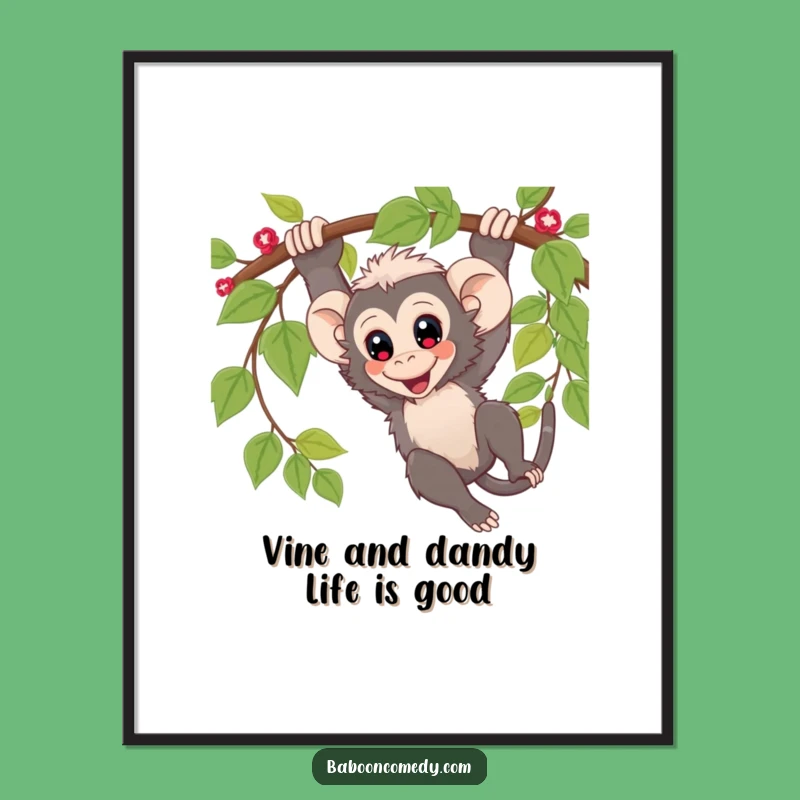 Funny Free Printable Wall Art: Kawaii Baboon Vine Swing Art, Downloadable Gift