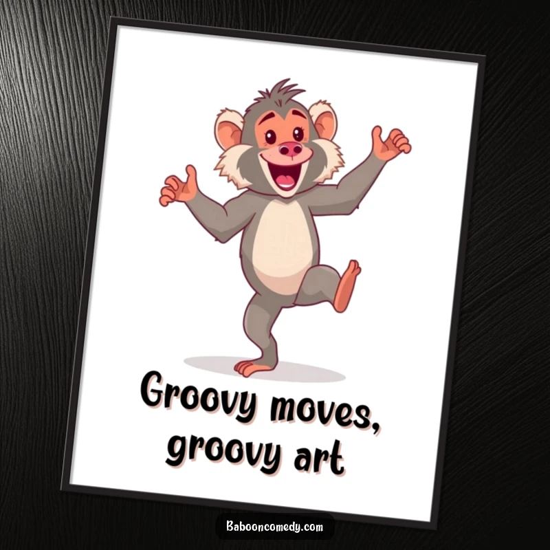 Funny Free Printable Wall Art: An energetic kawaii baboon is captured mid-silly dance on its hind legs, radiating pure fun.