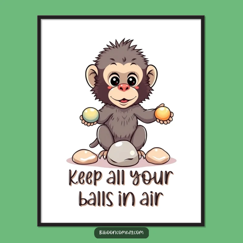 Free Printable Funny Baboon Wall Art: Juggling Act - Hilarious Downloadable Decor