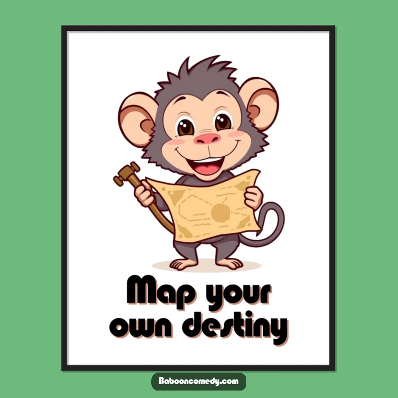 Free Printable Baboon Wall Art: Funny Treasure Map Adventure, Downloadable Decor