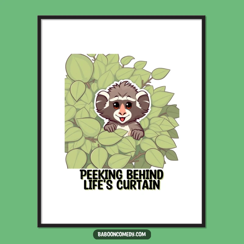 Funny Free Printable Wall Art: Cheeky Baboon Hiding, Quirky Downloadable Decor