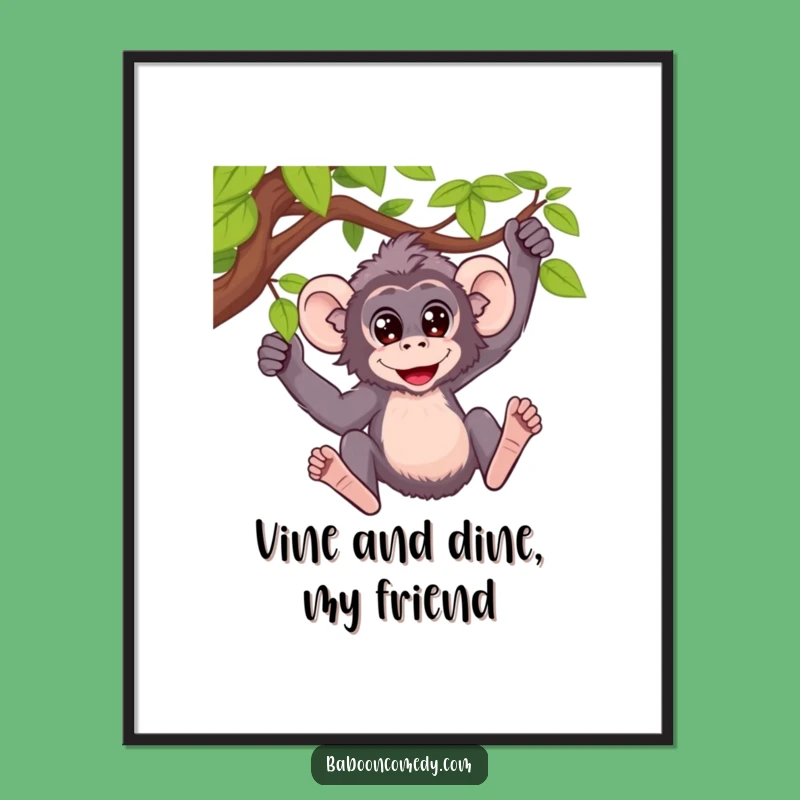 Free Printable Happy Baboon Vine Swinging Wall Art - Downloadable Humorous Decor