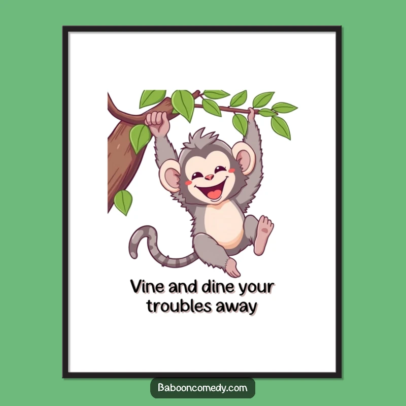 Free Printable Wall Art: Funny Kawaii Baboon Swinging! Hilarious Downloadable Art.